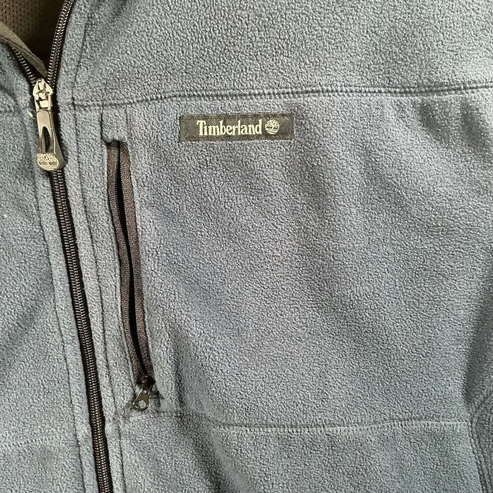 Timberland Jacket Mens XL Blue Full Zip Fleece Outdoor Hiking Chest Pocket Logo